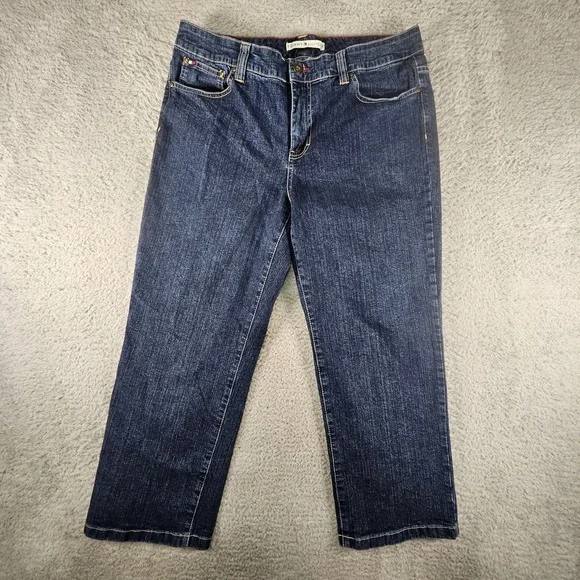 Vtg Tommy Hilfiger high rise jeans Womens 12 Denim Floral Embroidered Y2K 2000s - Picture 2 of 16